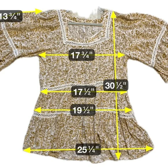 Free People Talk About It Tunic Ivory Gold Boho Floral Tiered Flowy Petite Small - Picture 6 of 7